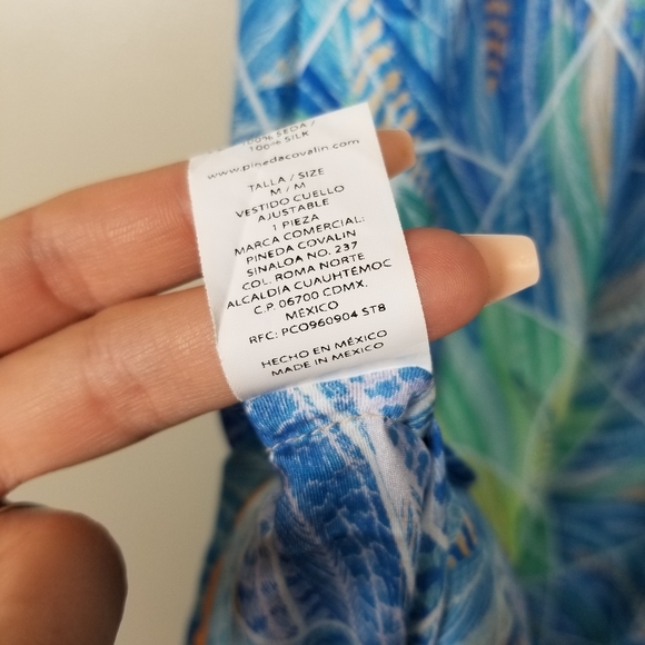 PINEDA COVALIN 100% Silk Spaghetti Strap Dress Flowy Lightweight Graphic Pattern - Picture 13 of 13